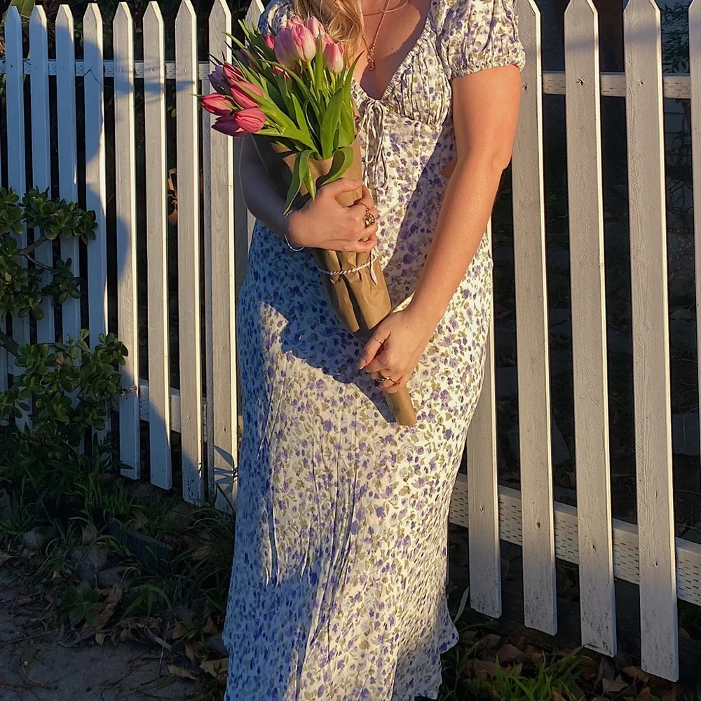 Light blue and purple floral midi dress with cutouts - Picture 7 of 7
